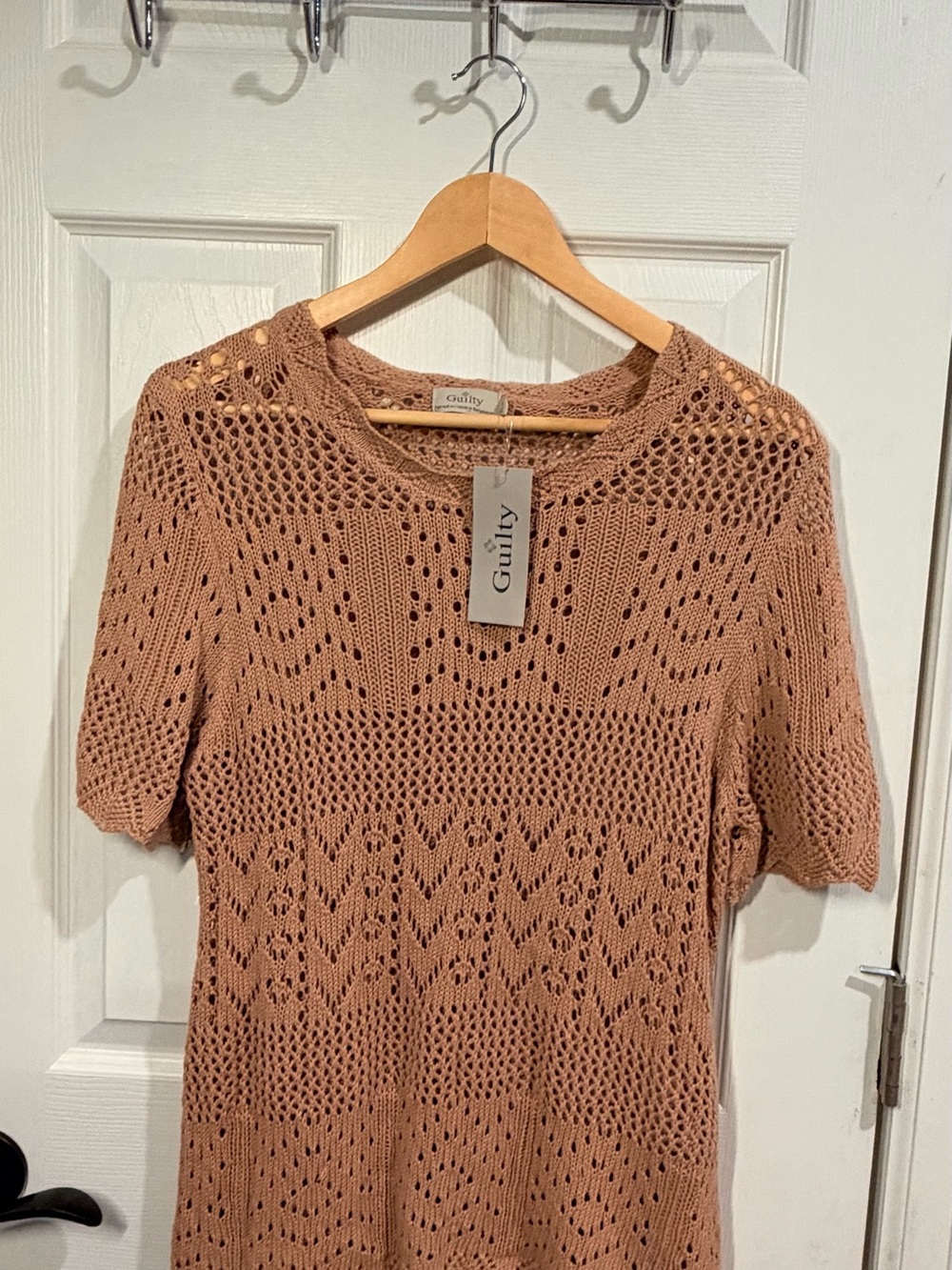 NWT 100% Cotton Pointelle Open Knit Crochet Sweater Top XL Guilty